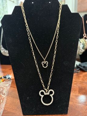 Disney Gold-Tone Double Layer Crystal Mickey Head Necklace